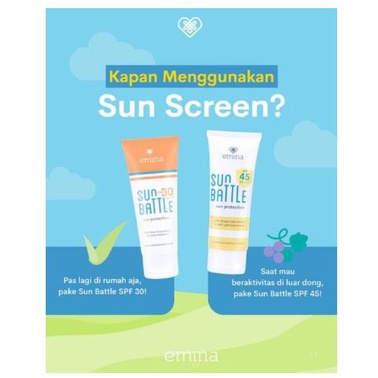 ^ KYRA ^ Emina Sun Screen Protection Sun Battle Sunscreen SPF30 PA+++  dan SPF45 Sunbattle Perawatan Wajah