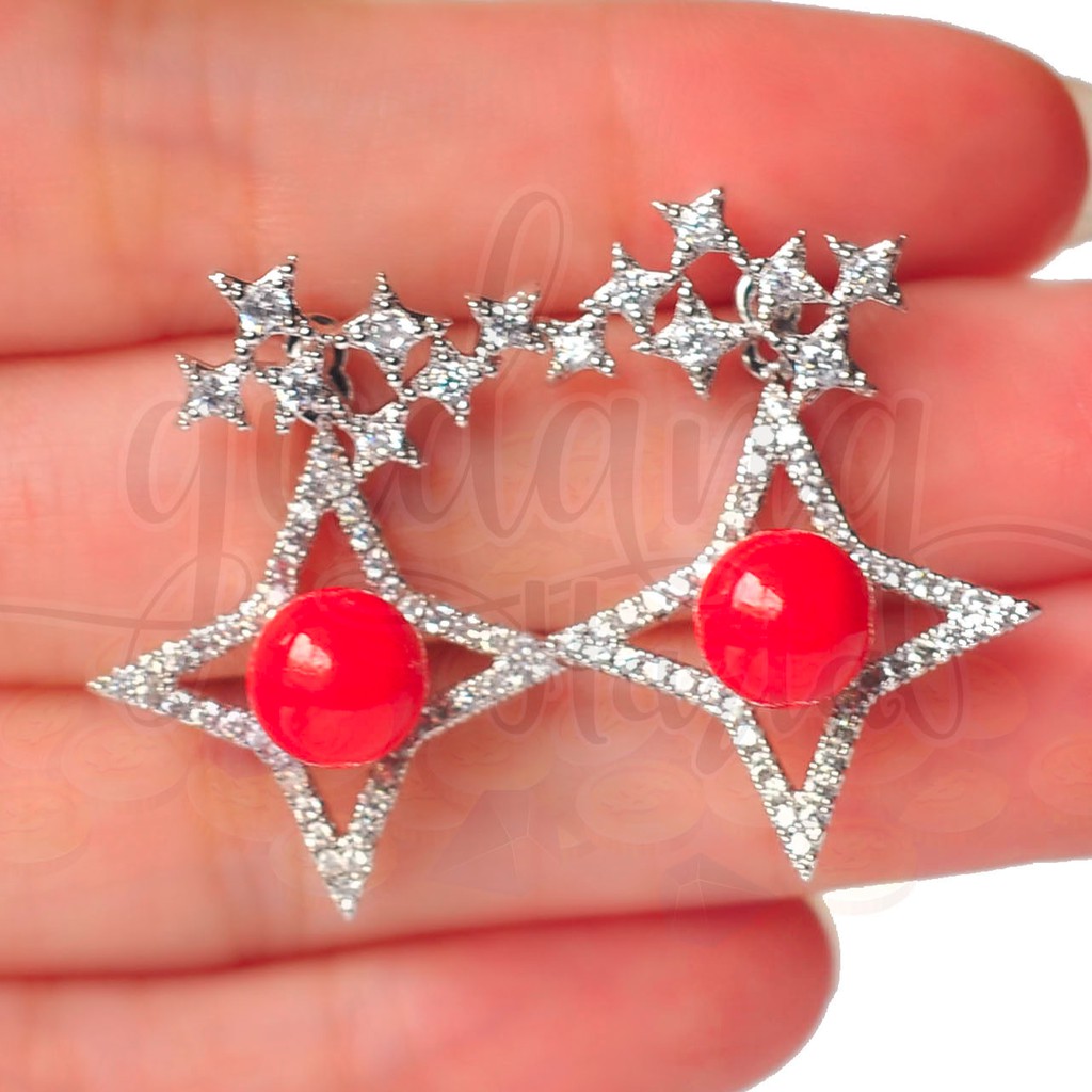 Anting Red Pearl and Shinny Star GH 203228