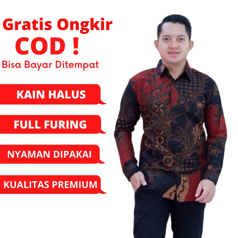 Batik Pria Lengan Panjang Batik Modern HRB026 motif KERATONAN Kode 002 size M L XL XXL Reguler