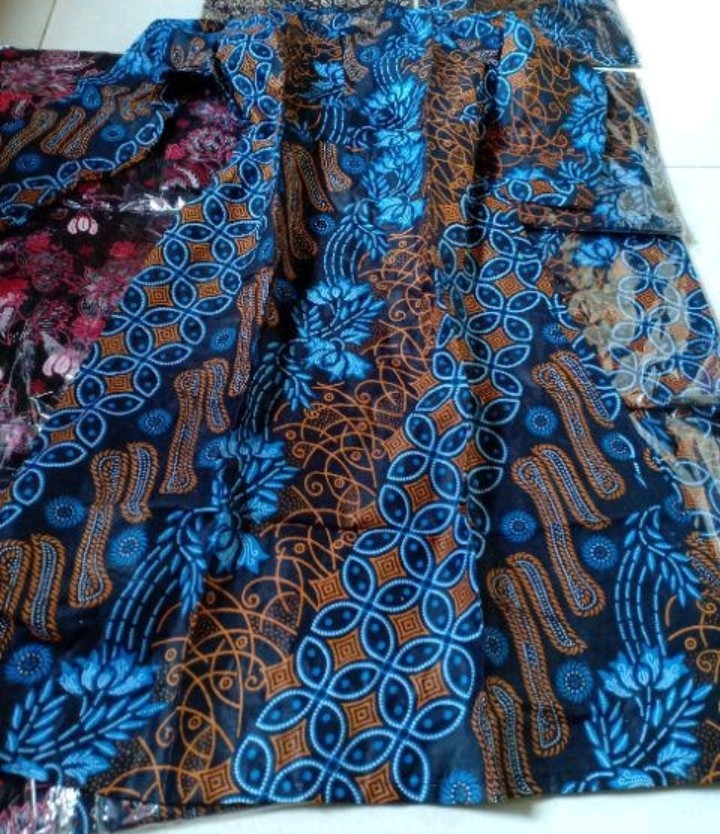 Batik Couple Gamis Busui Kombinasi Batik Couple Keluarga Katun Motif Seno Parang Biru Ori Bcp