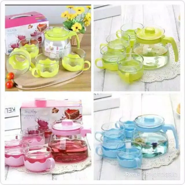 (1set) TEAPOT SET WADAH TEH / TEA POT SARING KACA