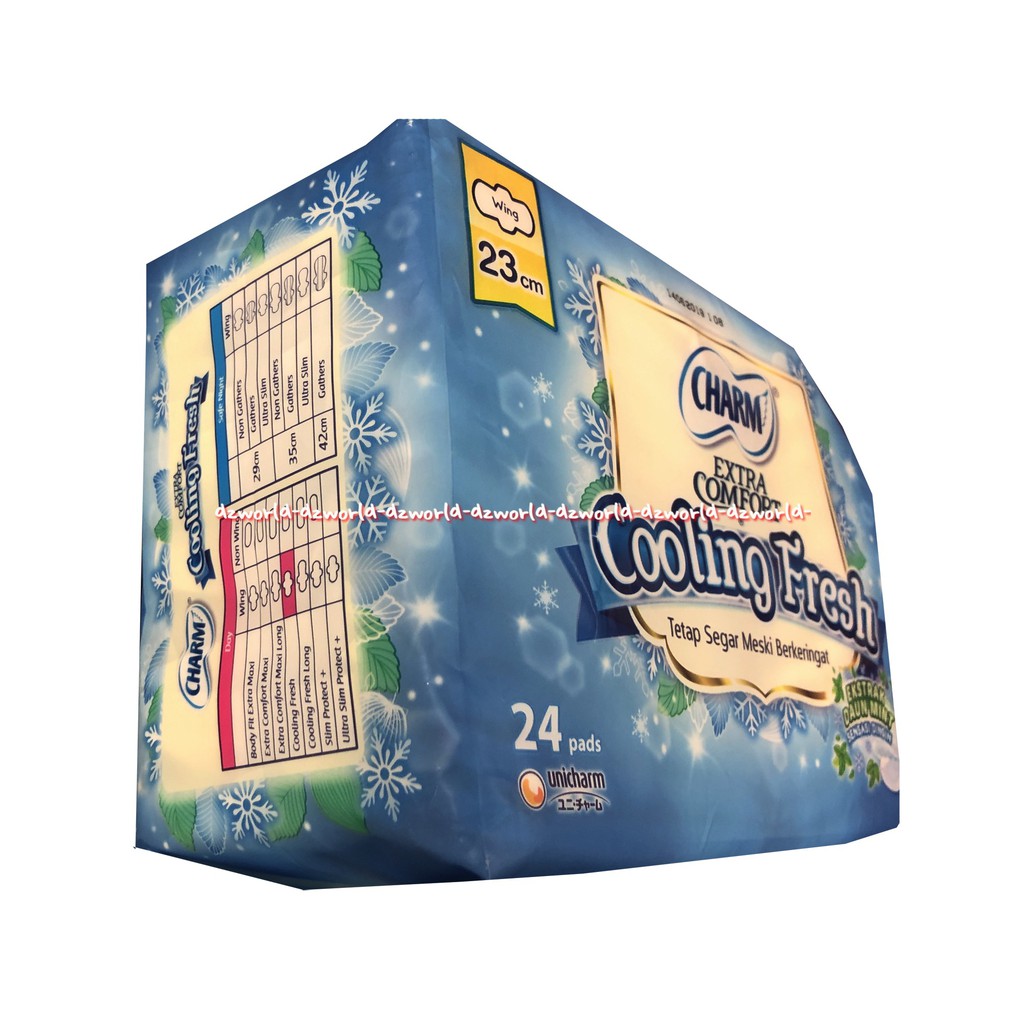 Charm Extra Comfort Cooling Fresh 24 pads Pembalut Wanita Dingin 23 cm