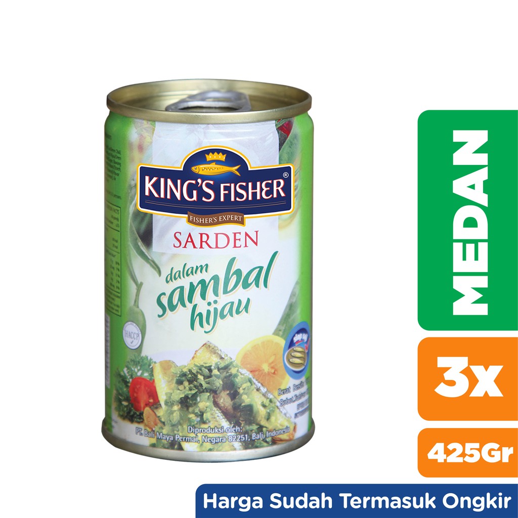 

KING'S FISHER Sarden Sambal Hijau 425Gr x 3Pack (Harga + Ongkir) - MDN