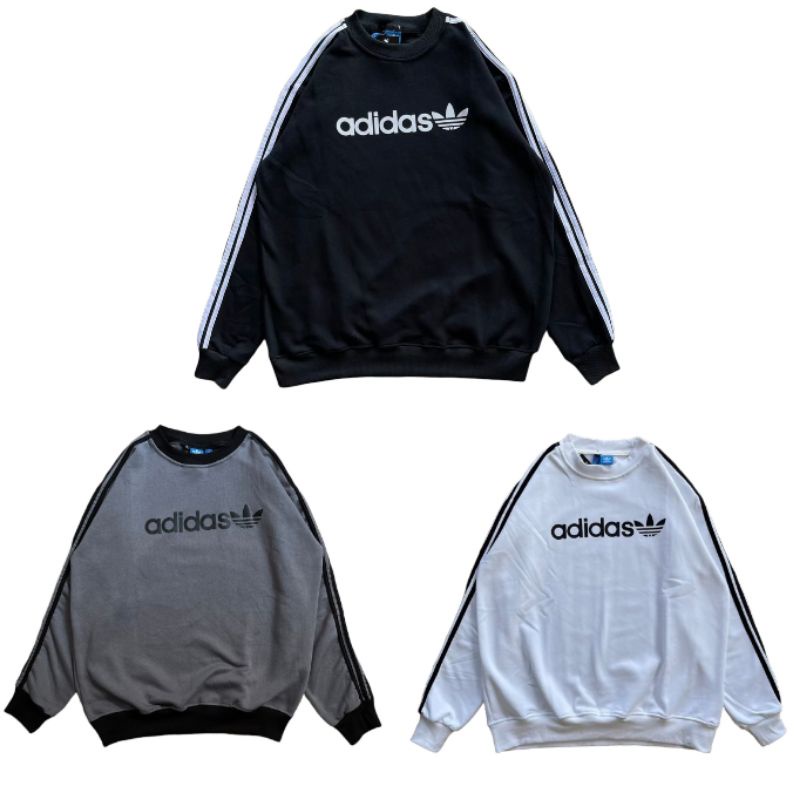 Sweater Crewneck Adidas Linear Hitam Putih Abu