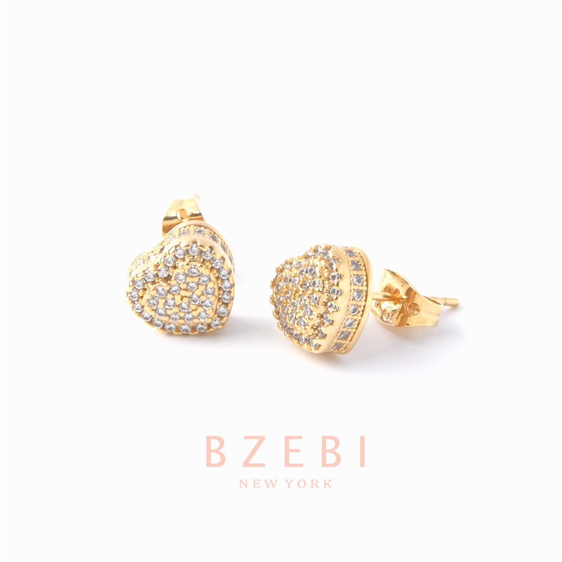 Bzebi Anting Bulat Lapis Emas 18k Bentuk Hati Hias Berlian Imitasi Gaya Korea Untuk Wanita 214e