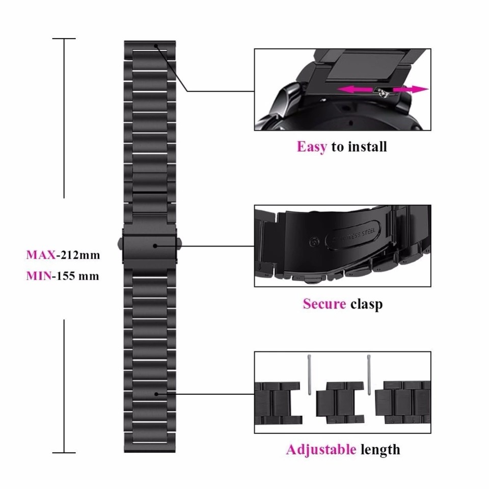 Strap Samsung Gear Sport 20mm Stainless Steel - Strap Gear Sport