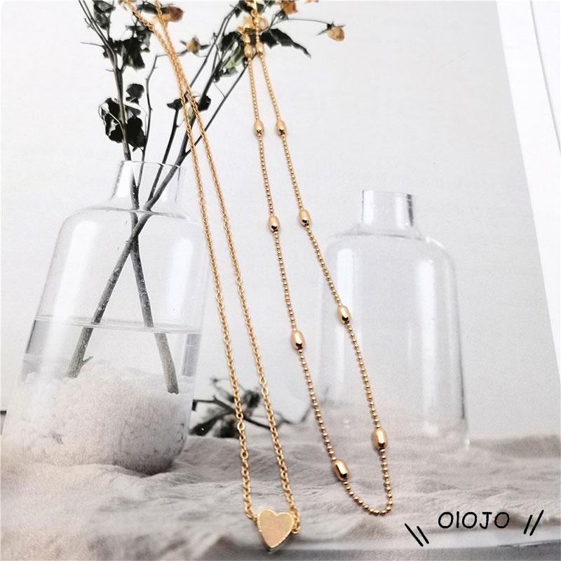 Kalung Klavikula Multi-Lapisan Kalung Berbentuk Hati Wanita Fashion Liontin Perhiasan - Ol