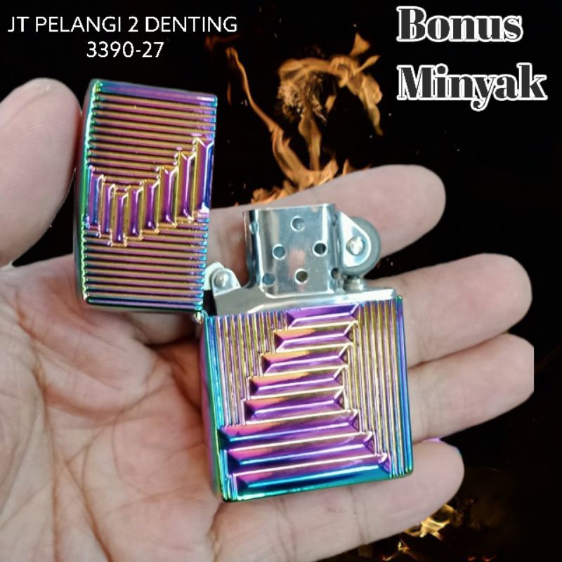 KOREK API MINYAK SIAP NYALA DUA DENTING WARNA PELANGI 3390-27