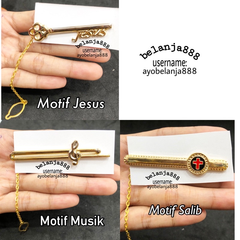 Jepit dasi motif jesus,musik,salib(rohani) satuan