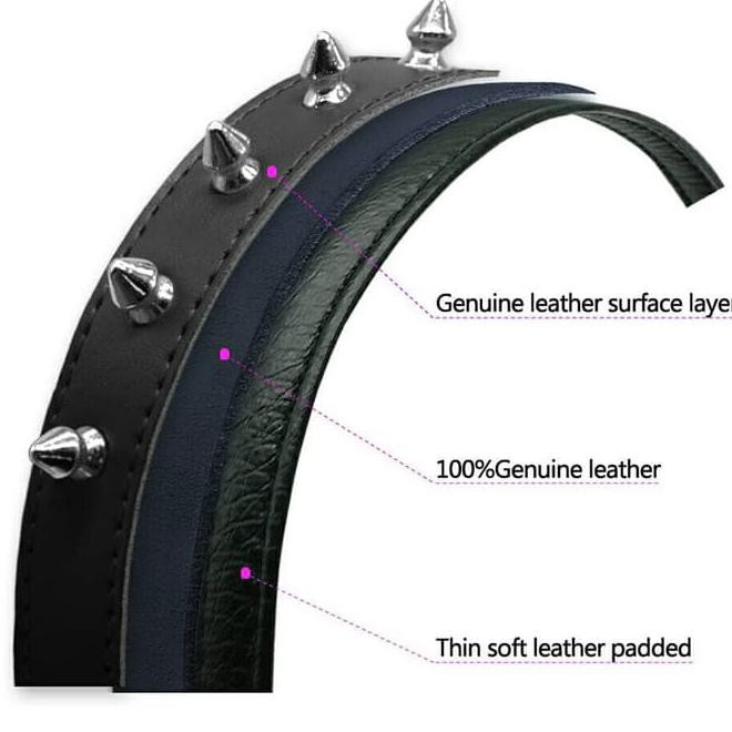 kalung anjing tali kucing hewan kalung pitbull dog collar leather - Hitam