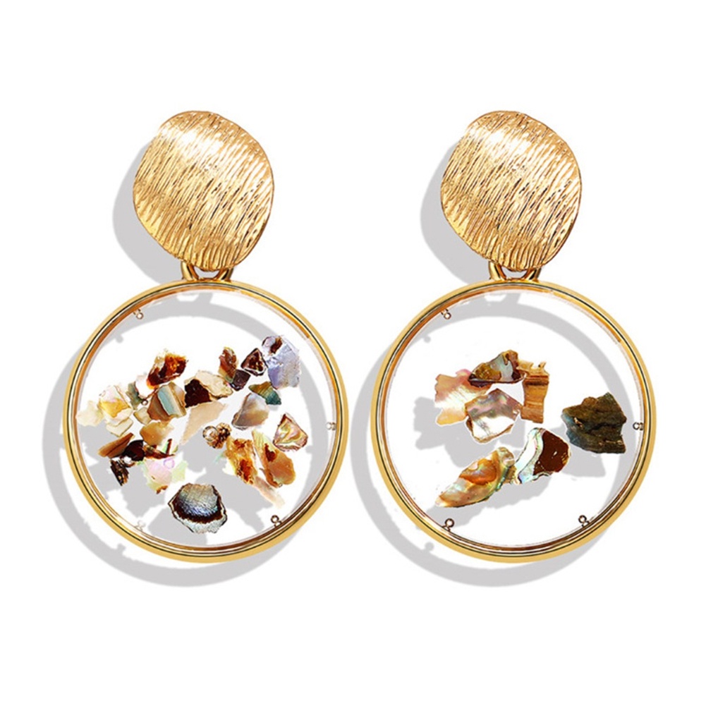 Hu Hu Hu Hu Hu Alat Bantu Pasang Kacamata♡ Anting Tusuk Gantung Desain Geometri Trapesium + Kulit Kerang Untuk Wanita