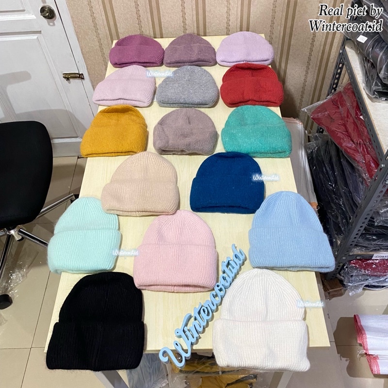 Beanie winter topi kupluk korea import hangat rajut rabbit fur bulu kelinci premium wanita cewek