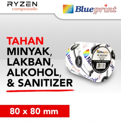 

KERTAS THERMAL / KERTAS KASIR STRUK POS BLUEPRINT 80x80 mm Oil Resistant TAHAN LAKBAN