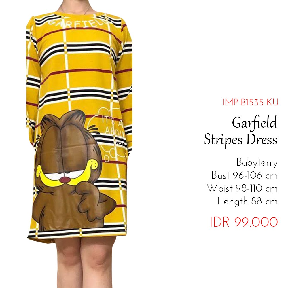 Dress Wanita Dress Lengan Panjang Babyterry Gambar Garfield