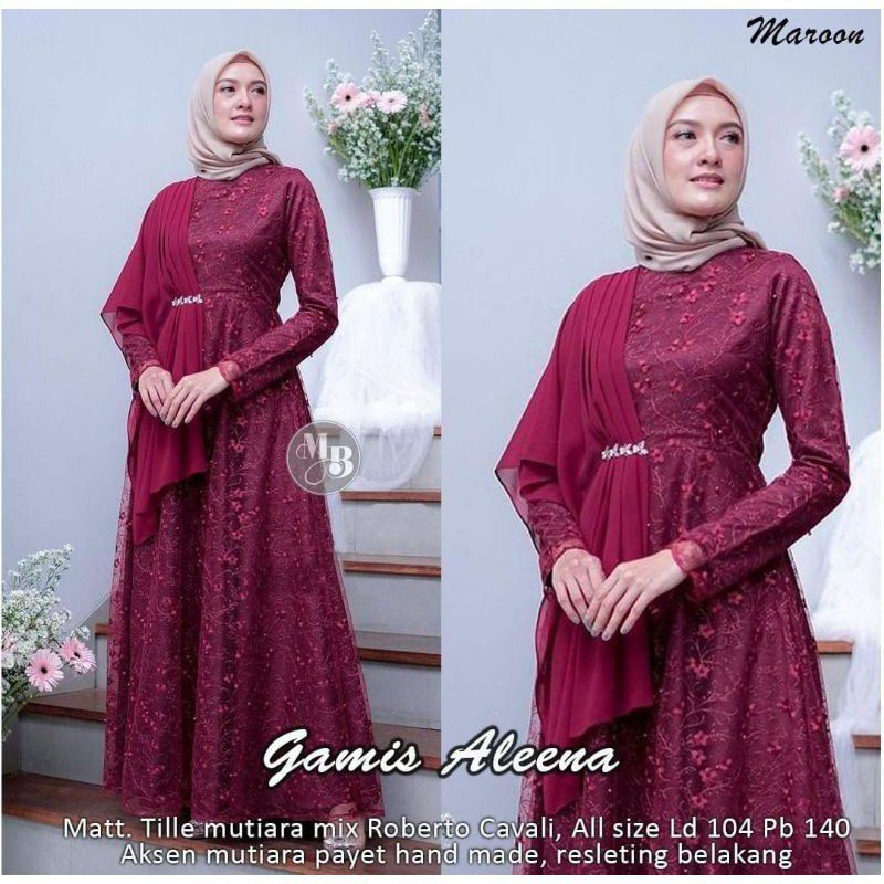 COD Aldine Baju Gamis Brukat Tile Remaja Dewasa Seragam Pesta Wanita Muslim