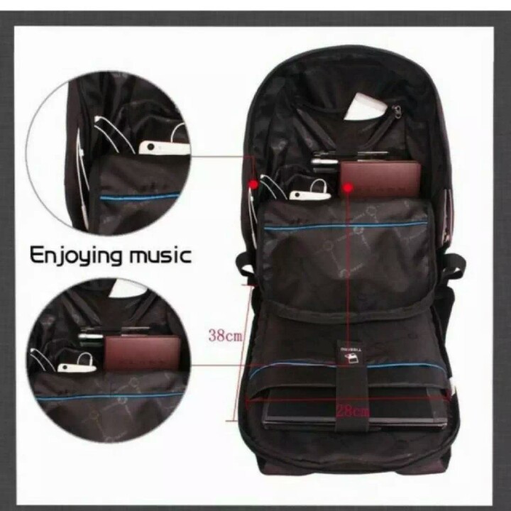 Tas ransel anti maling tas laptop pria dan wanita usb portable original - grey