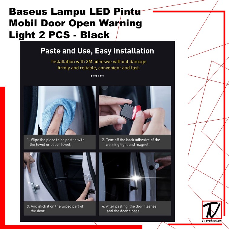 Baseus Lampu LED Pintu Mobil Door Open Warning Light 2 PCS -  Black