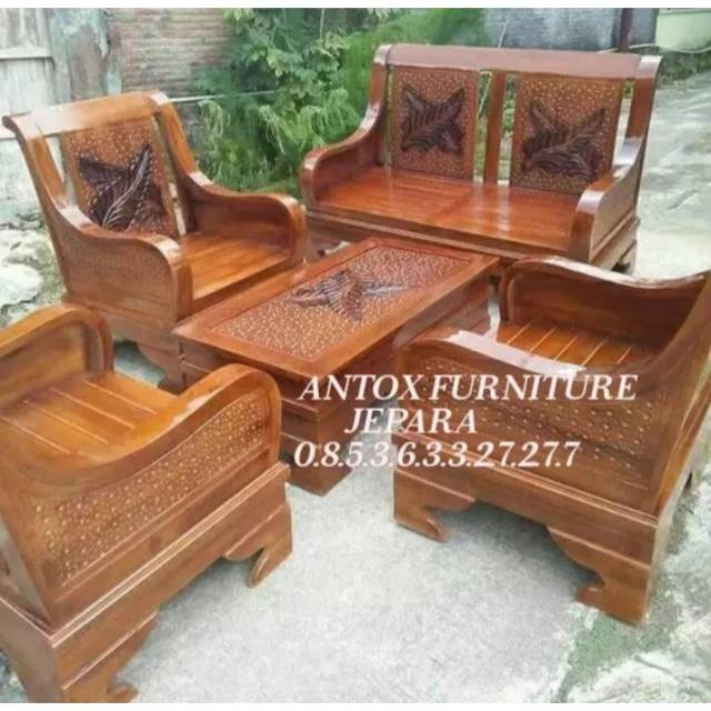 Kursi tamu jati semut ukiran daun mebel Jepara