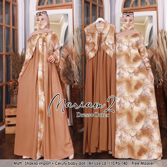 Baju Dress Kondangan Perempuan Gamis Wanita Dewasa Terbaru Mariam 2 - mocca