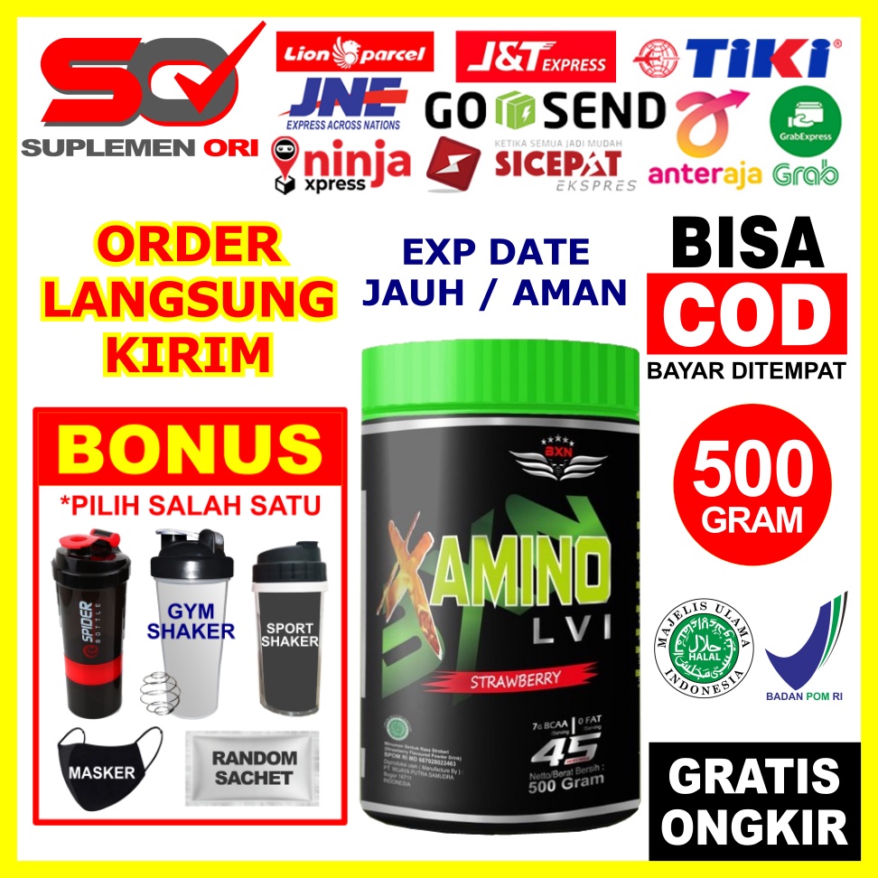 BXN Amino 500 Gr BXN Amino LVI 500 Gram Rasa Strawberry ASLI ORIGINAL HALAL BPOM BXN Amino 500 Gram 