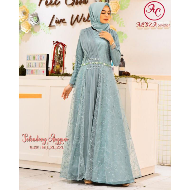 Gamis Selendang Anggun Gamis Tulle Mewah Dress Tile Kekinian Viral Model Terbaru Gamis Pesta Brokat Shopee Indonesia