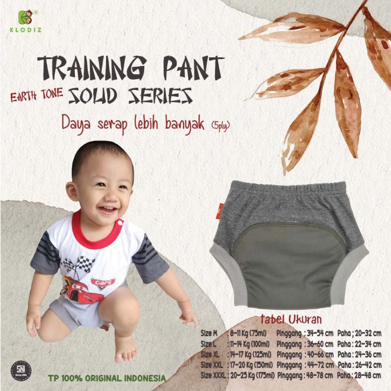 Training Pants Klodiz Solid Celana Dalam Pelatih Pipis Anak 5 ply Size L XL XXL dan 3XL [ Bunda Altaf ]