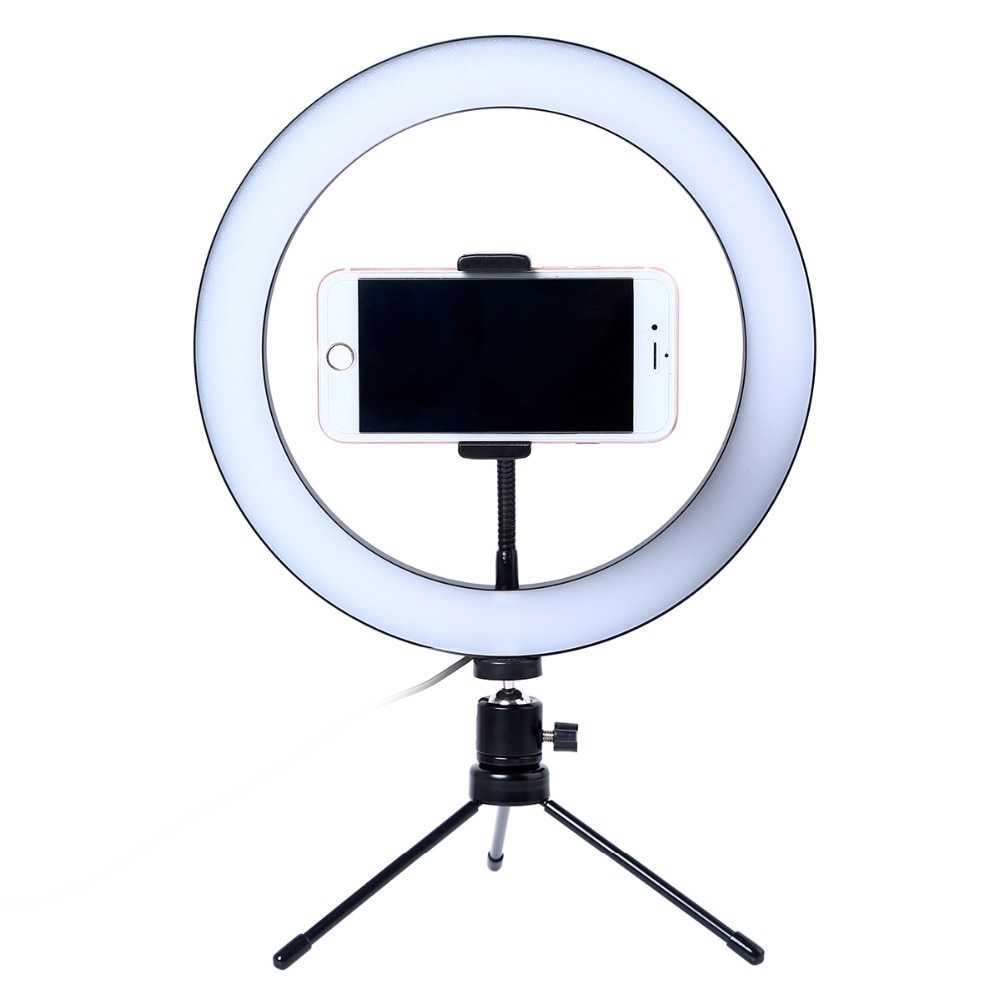 Lampu Cincin Selfie Ring LED 10 Inch dengan Holder HP dan Tripod Mini