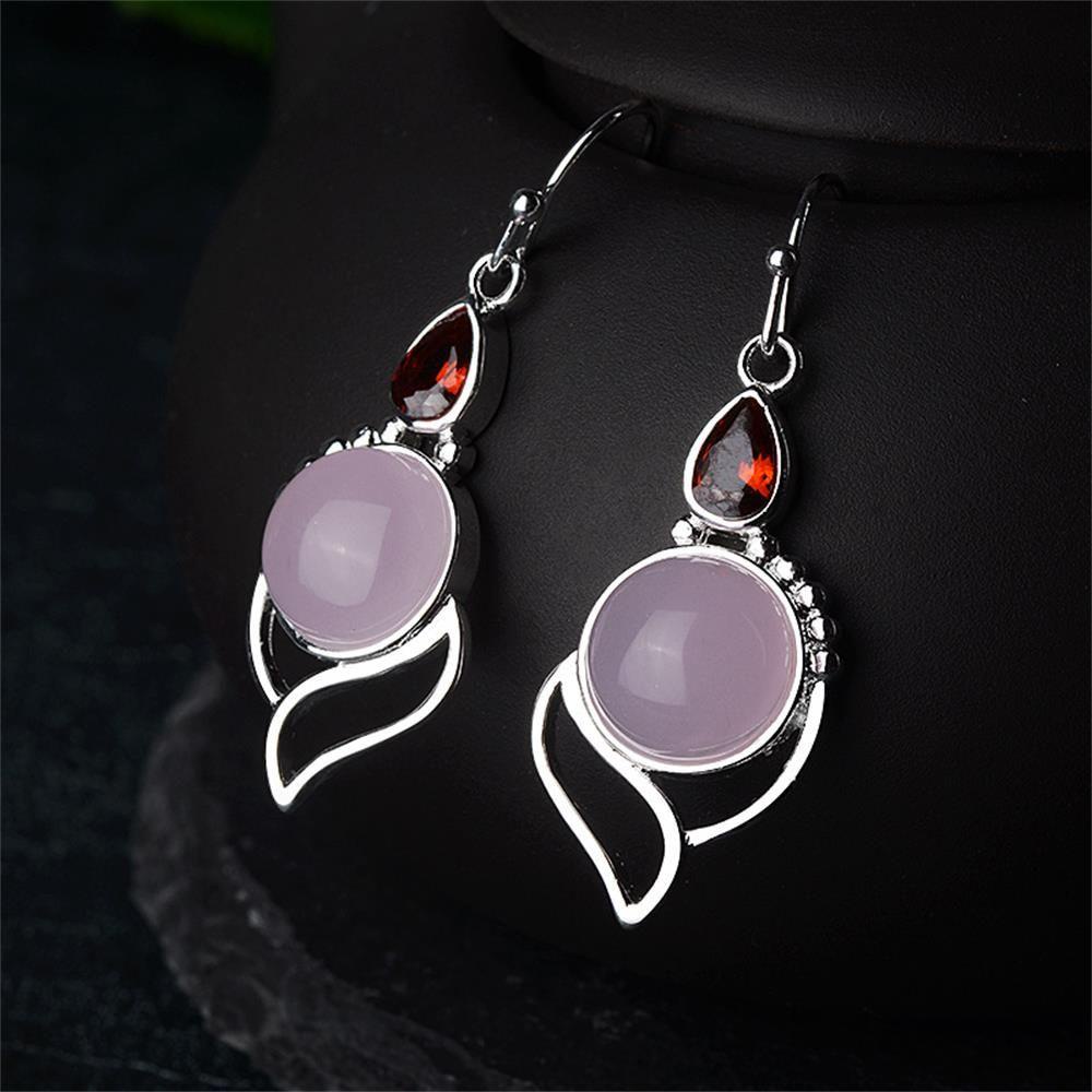 Anting Kait Gantung Wanita Hias Moonstone Ruby Chalcedony Untuk Pesta