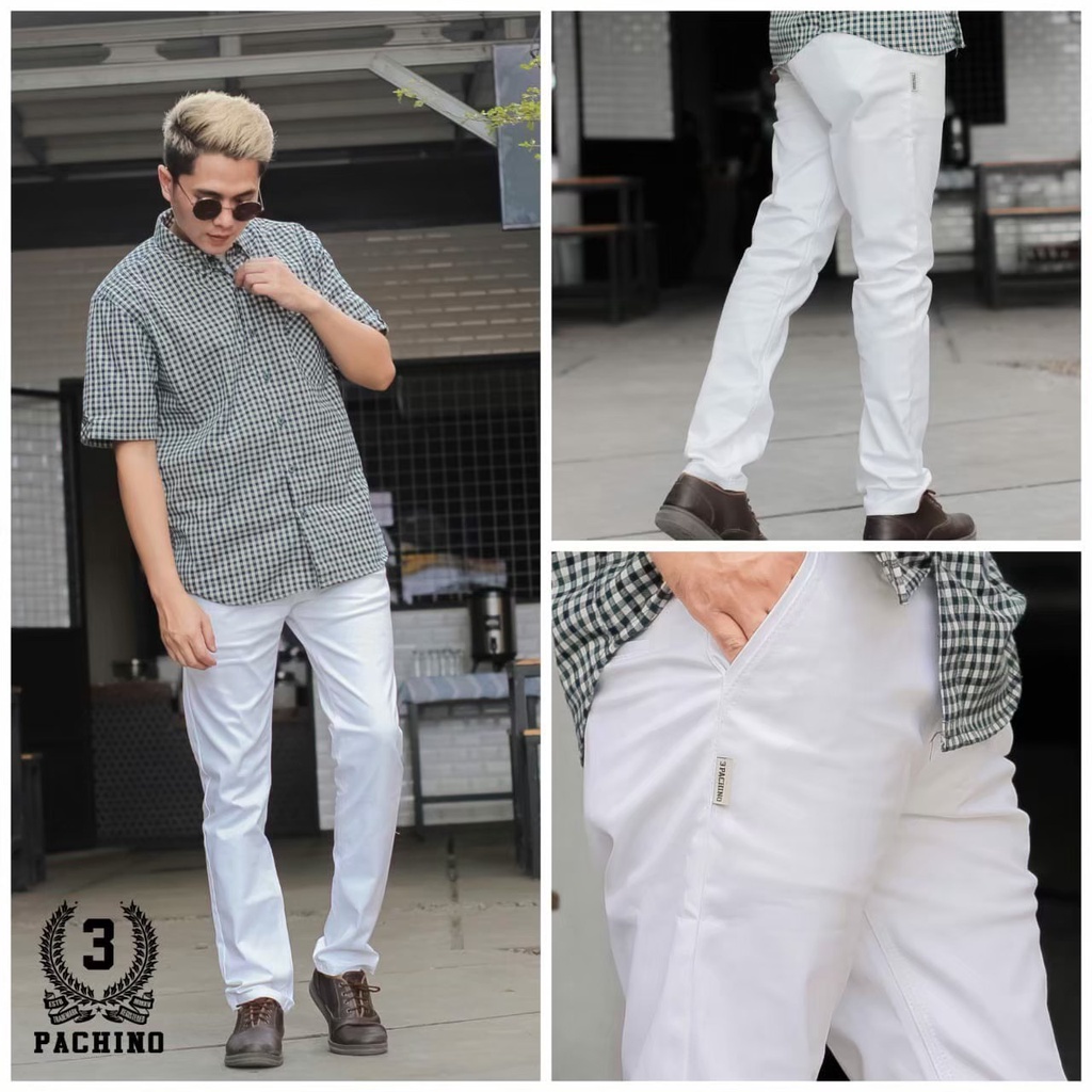 3 Pachino Denim - Celana Chino Panjang  White Pria Slimfit Katun Strecth Twill Melar Original Premium Distro M L XL XXL