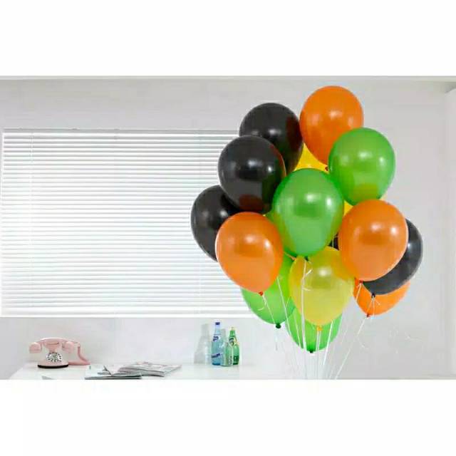 Balon Latex Metalik 12 Inch isi 30 pcs Mix { Orange / Hijau Muda / Hitam / Kuning } / GROSIR BALON