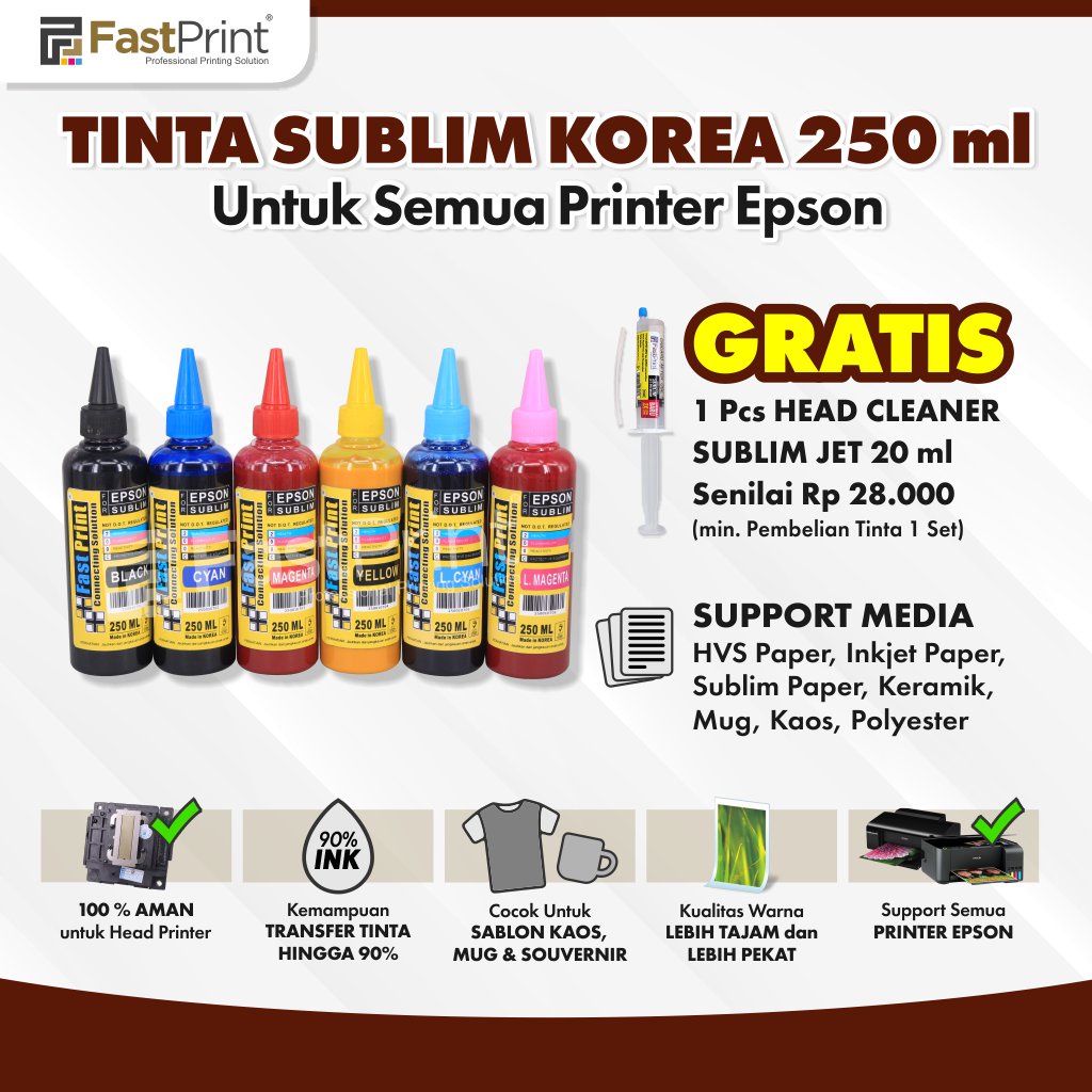 Fast Print Tinta Refill Sublim Sublime Korea Epson 250 ML 1 Set 6 Warna