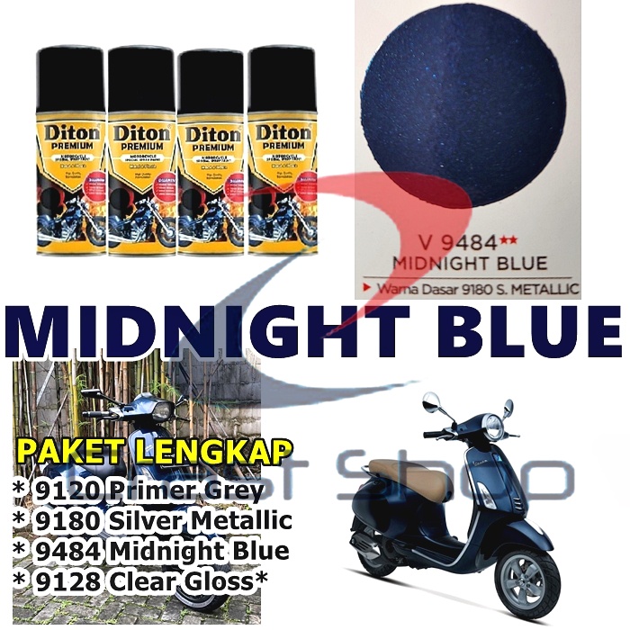 Paket Lengkap Cat Pilox Diton Premium Vespa Midnight Blue 9484 Warna Biru Tua Gelap Metalik Pespa pi
