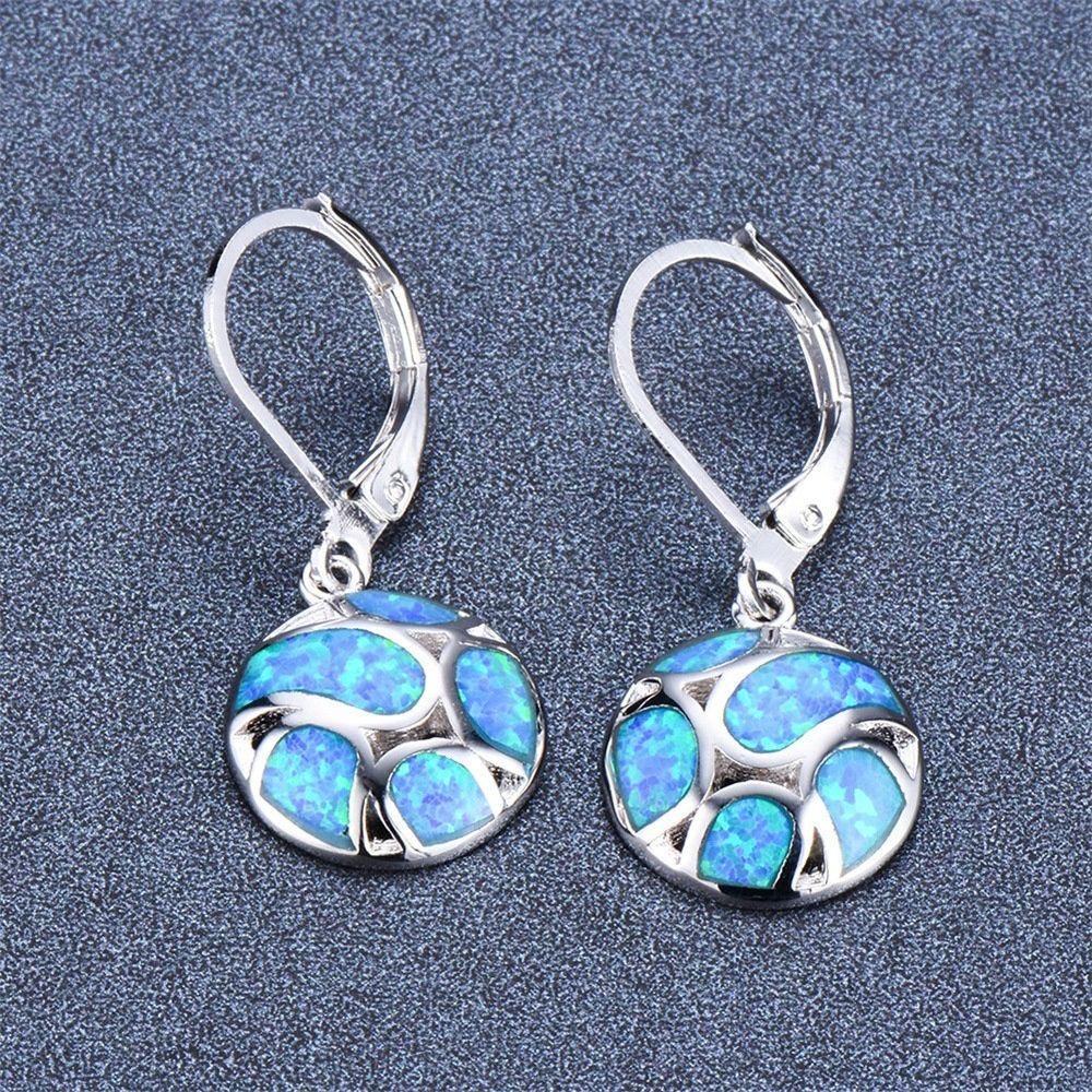 Lily Women Earrings Wanita Imitasi Fire Opal Pendant Earrings Anting Hoop Biru/Putih