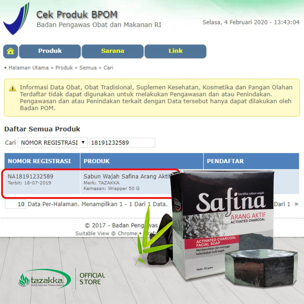 SABUN ARANG BAMBU Safina Herbal Tazakka Sabun Muka Pembersih Wajah ORIGINAL Halal BPOM.