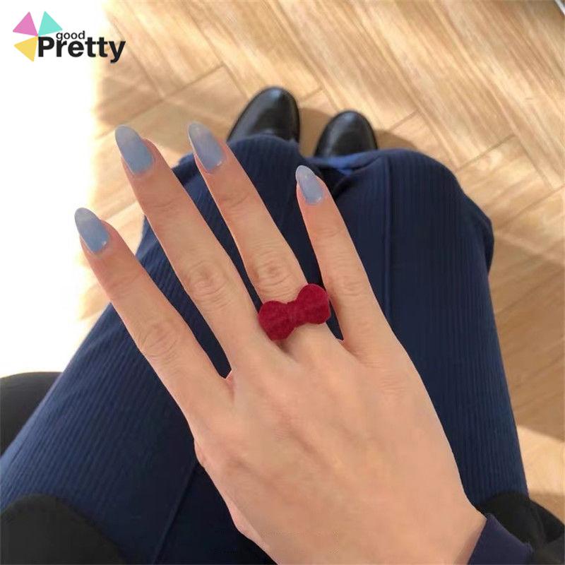 Cincin Model Terbuka Bahan Velvet Bentuk Pita Gaya Vintage Untuk Musim Dingin - PD