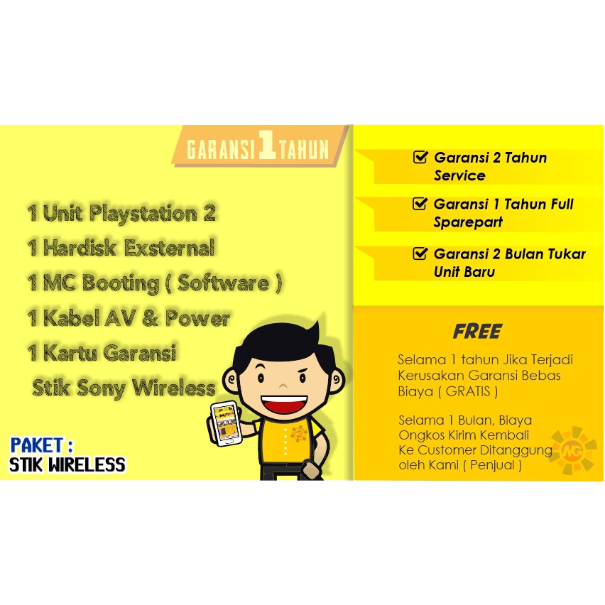 Paket: Stik Wireless PS2 Sony Playstation2 FAT HARDISK 250GB-40GB