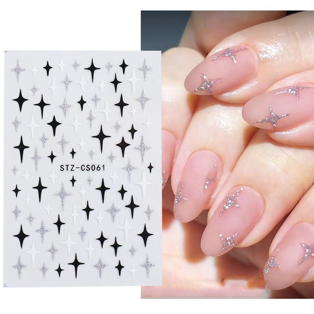 AUGUSTINA Agustin 3D Stiker Kuku Gadis Hati Bintang Cinta Laser Nail Decals
