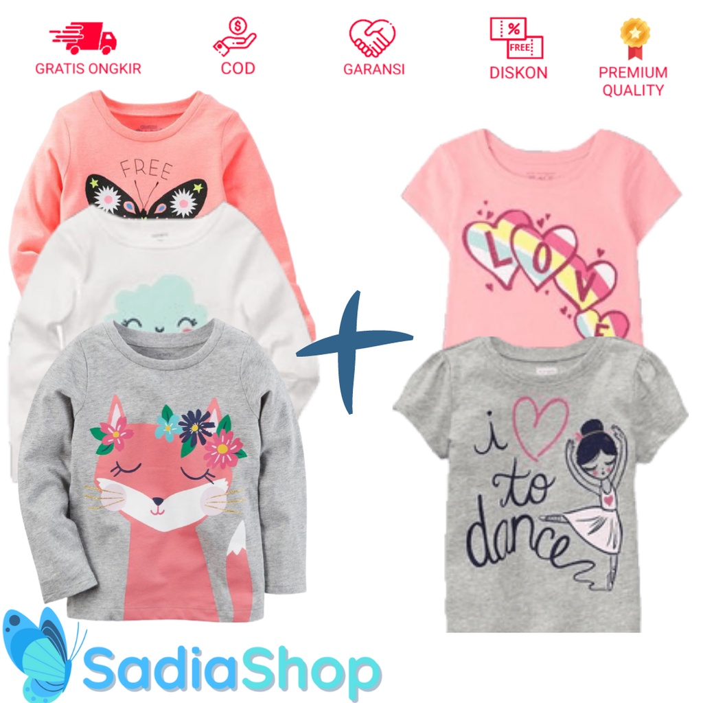 BABY VICTORY Anak Perempuan Beli 3 Gratis 2 Kaos Lengan Panjang Dan Pendek
