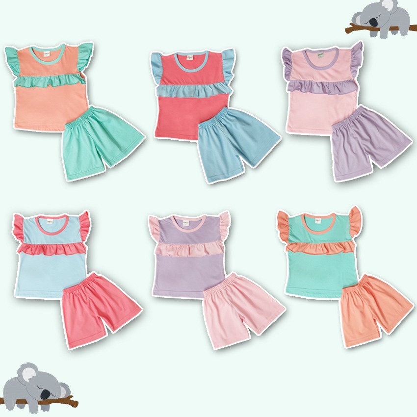 Owlet - setelan ruffle set POLOS / setelan anak perempuan polos