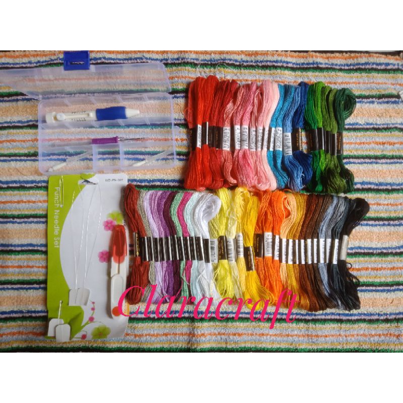 Set punch needle dan benang sulam/Set jarum punch