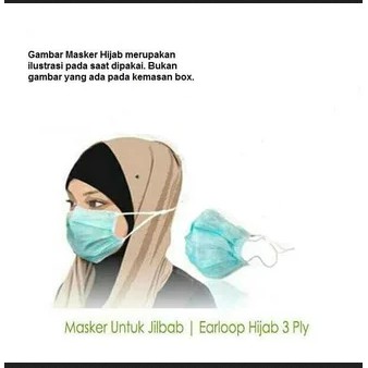 Masker Headloop Hijab 3 Ply 3Ply Face Mask anti Virus 1 box isi 50 Pcs Orlee Kemenkes Green