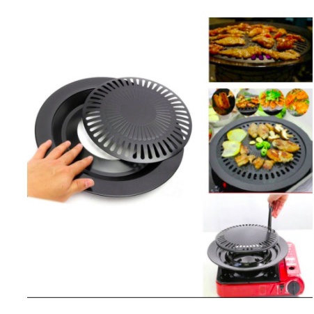 alat pemanggang panggangan sate sosis roti bbq  grill pan teflon tanpa arang bulat 32 cm