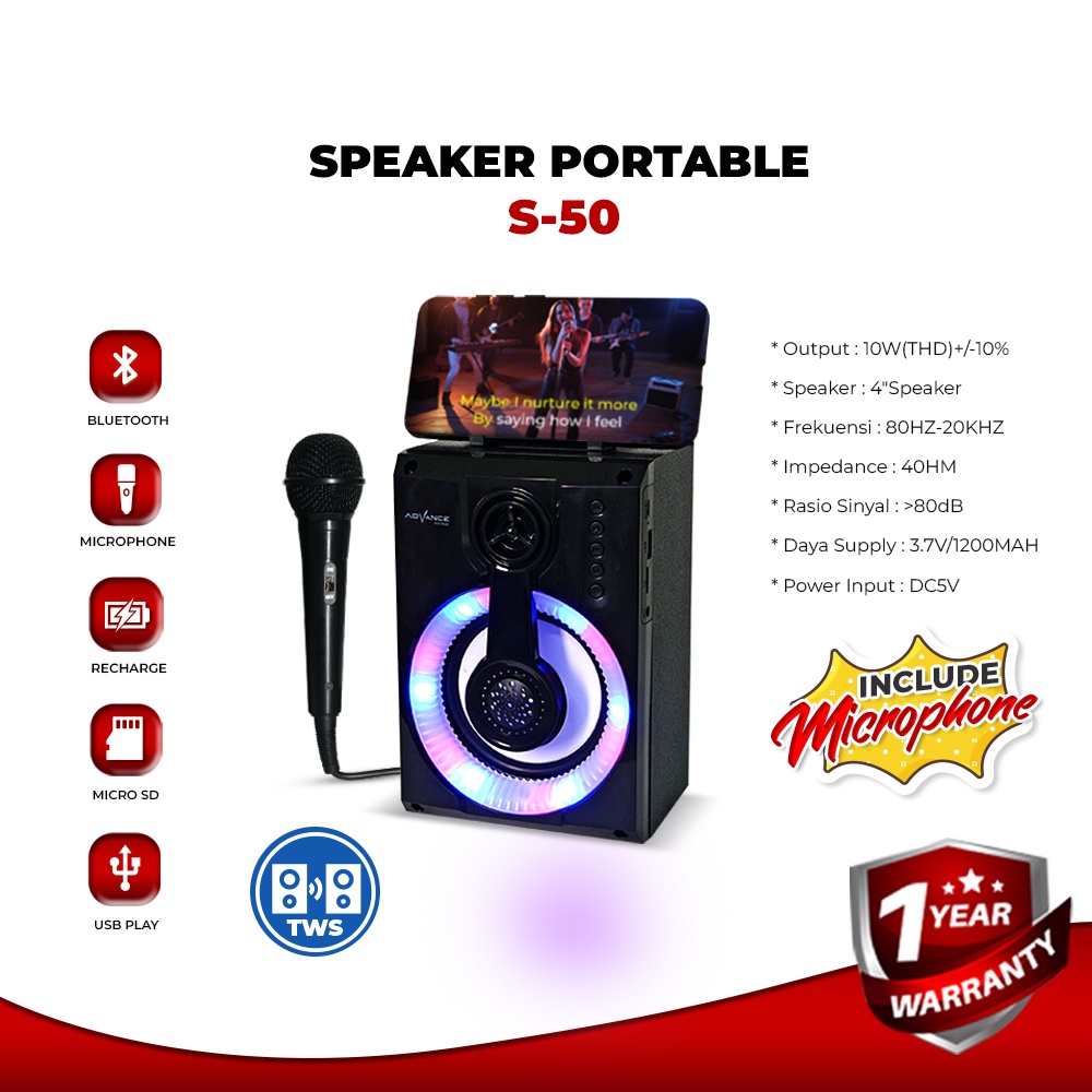 Advance Digitals S50 Speaker Microphone Gratis Mic Karoke Murah Garansi 1 Tahun