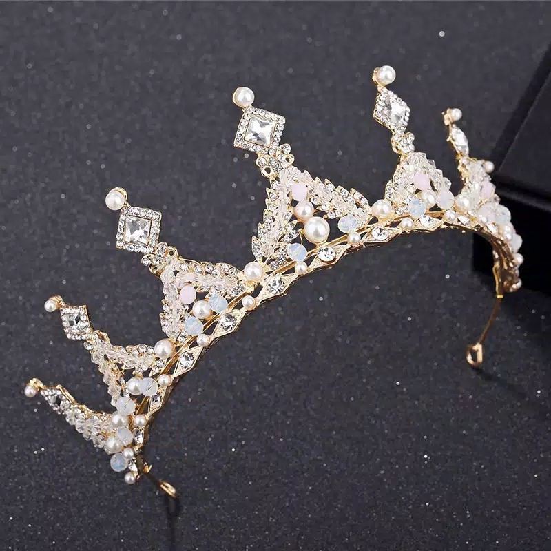 FerenHongXia mahkota tiara warna gold kristal berlian imitasi untuk wanita