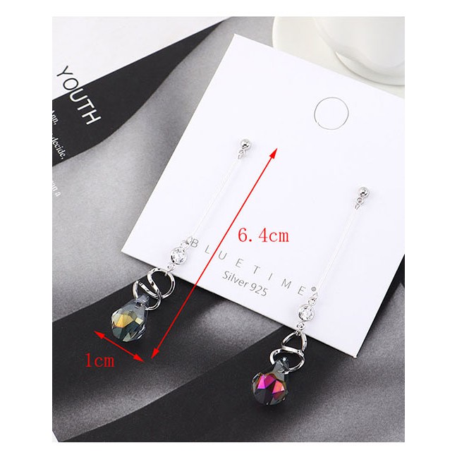 LRC Anting Tusuk Fashion Platinum Glass Bead Diamond Tassel Earrings Y63144