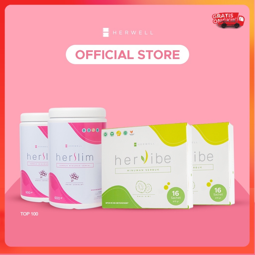 Herwell - Bundling 4pcs - Herslim 2pcs + Hervibe 2pcs BPOM HALAL HERWEL ORI ORIGINAL OFFICIAL STORE DIET PELANGSING