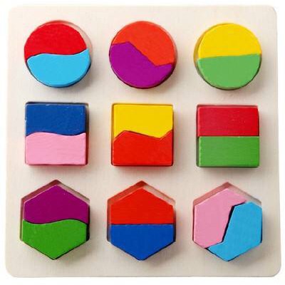 Mainan Edukasi Anak Basic Shape Kayu Balok Geometri Puzzle 3D Montessori Sensory Xylophone Jam Angka-GEO 2 KEPING