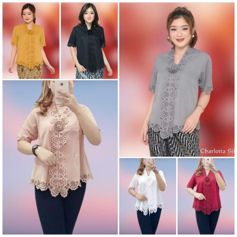 Promo Atasan  Kebaya Encim  Katun Laser Import Senada Terbaru Wanita Charlotta