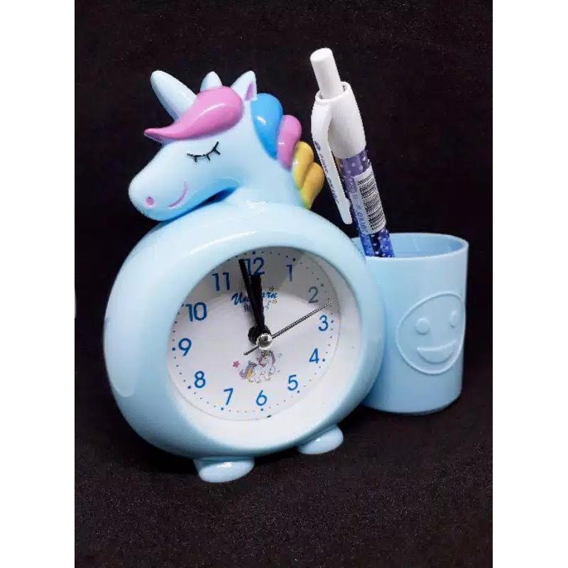 KARUNIA JAM - JAM BEKER ANAK UNICORN [ADA TEMPAT PENSIL BOLPEN] JAM ALARM MEJA