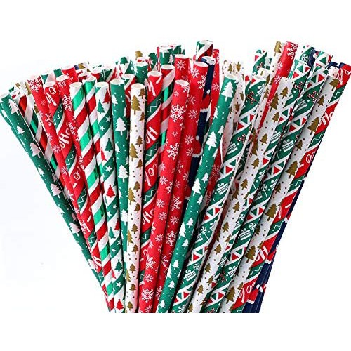 25 Pcs Sedotan Kertas Banyak Motif ~ Motif Natal ~ Paper Straw ~ Party Straw